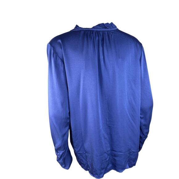 Side Stitch Button Down Top with Ruffle Neck Saphhire Stone Medium NWOT - Picture 7 of 14